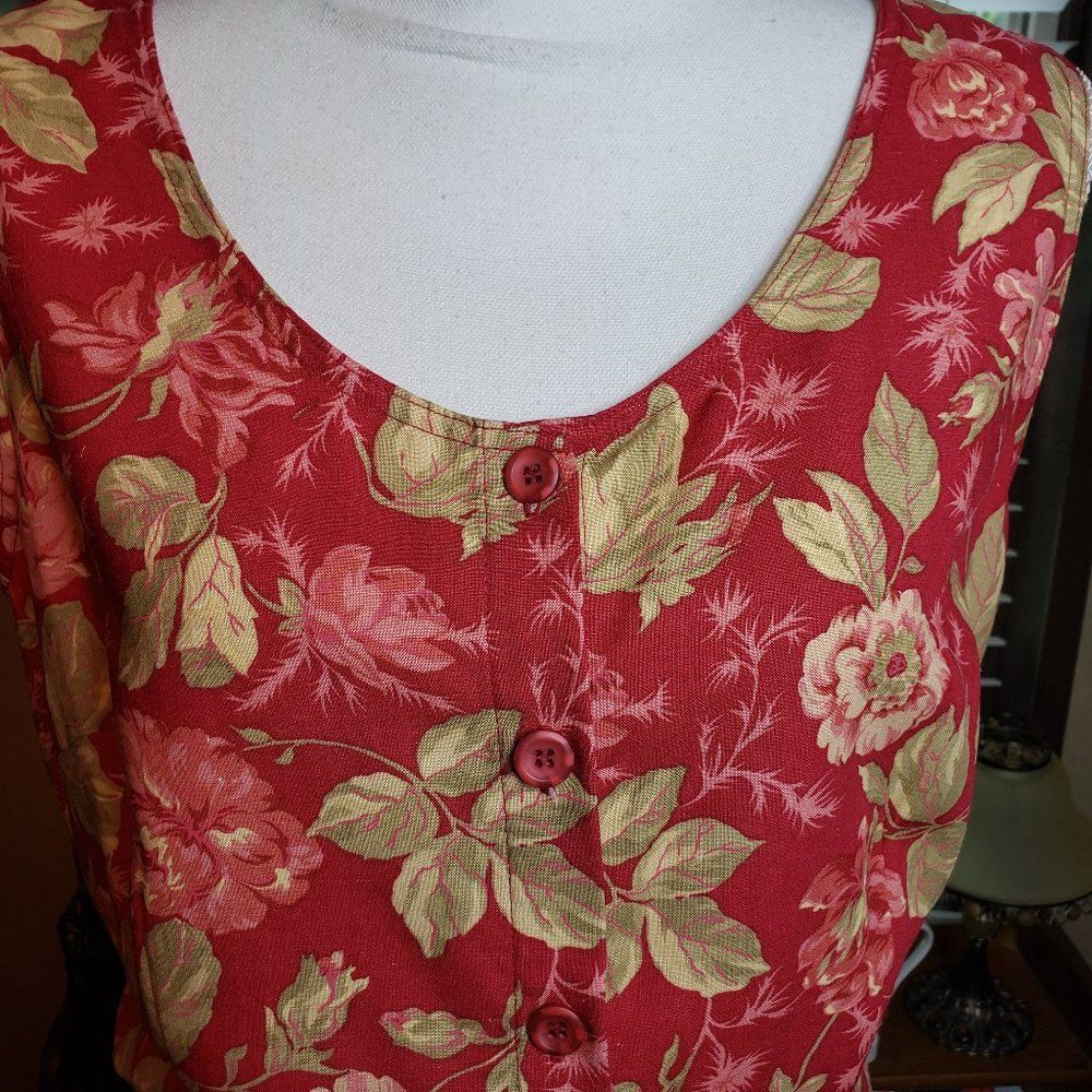 Vintage Napa Valley Red Pink Floral Pleated High Waist Shorts Set Sleeveless L M